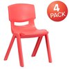 Flash Furniture Red Plastic Stackable School Chair with 15.5'' Seat Height, PK4 4-YU-YCX4-005-RED-GG